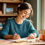 종이공예 유료 강좌 운영 - **Prompt 1: Artistic Inspiration in a Cozy Paper Crafting Studio**
    A young woman with a warm, ge...