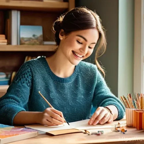 종이공예 유료 강좌 운영 - **Prompt 1: Artistic Inspiration in a Cozy Paper Crafting Studio**
    A young woman with a warm, ge...