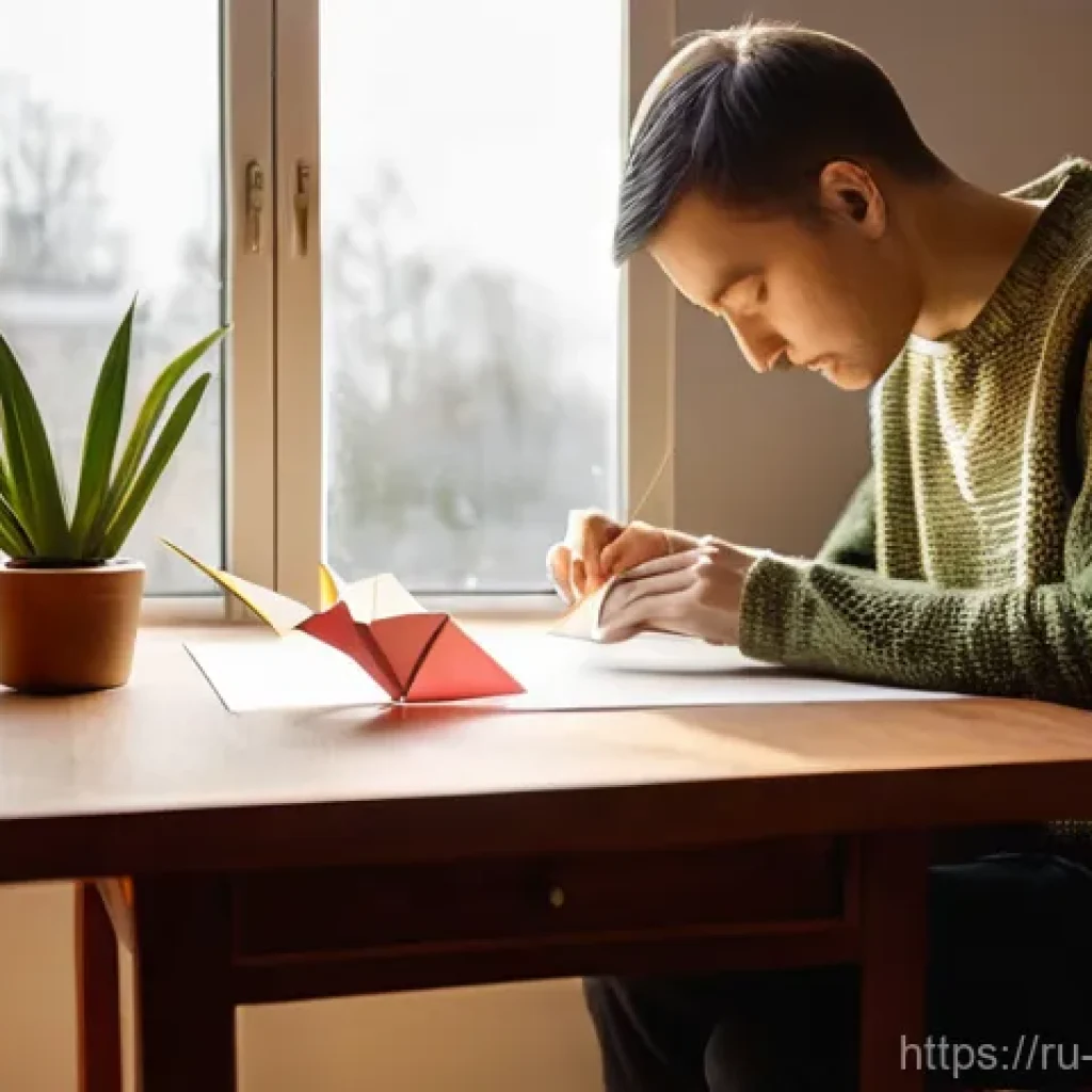 종이접기 기법 튜토리얼 - **Prompt:** A serene and focused adult, approximately 35-40 years old, with subtle Slavic facial fea...