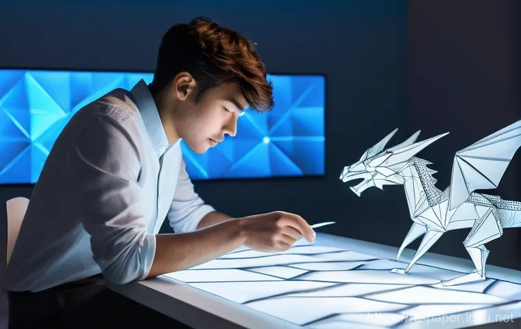 종이접기 기법 튜토리얼 - **Prompt:** A beautifully arranged display of handmade modular origami pieces serving as elegant hom...