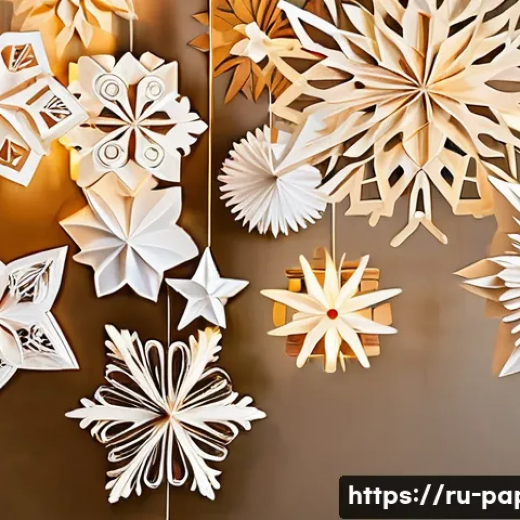 종이로 만든 크리스마스 장식 - **Prompt:** A cozy, warm-lit interior room, adorned with exquisite handmade 3D paper snowflakes and ...