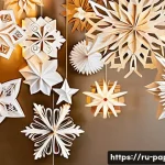 종이로 만든 크리스마스 장식 - **Prompt:** A cozy, warm-lit interior room, adorned with exquisite handmade 3D paper snowflakes and ...