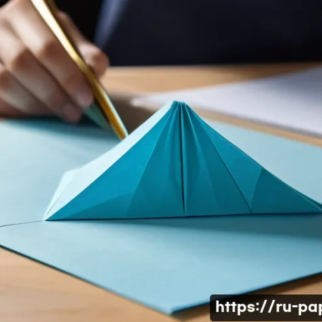 페이퍼 아트 테크닉 - A detailed close-up of an origami workspace featuring thin, durable office paper sheets in soft matt...