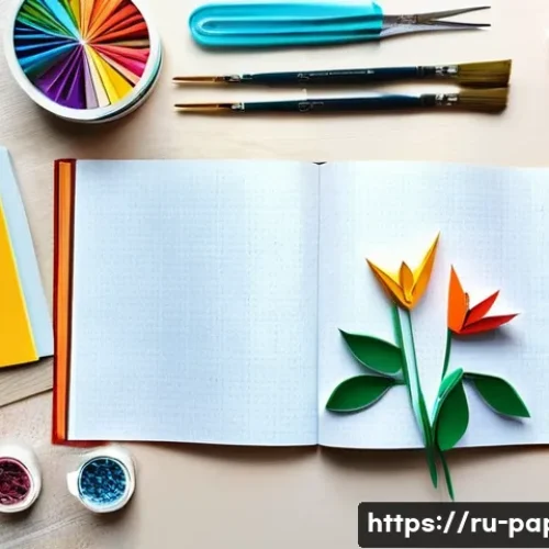 종이공예 아티스트 경력 - A detailed scene of a creative workspace dedicated to paper crafts in a bright Russian art studio, s...