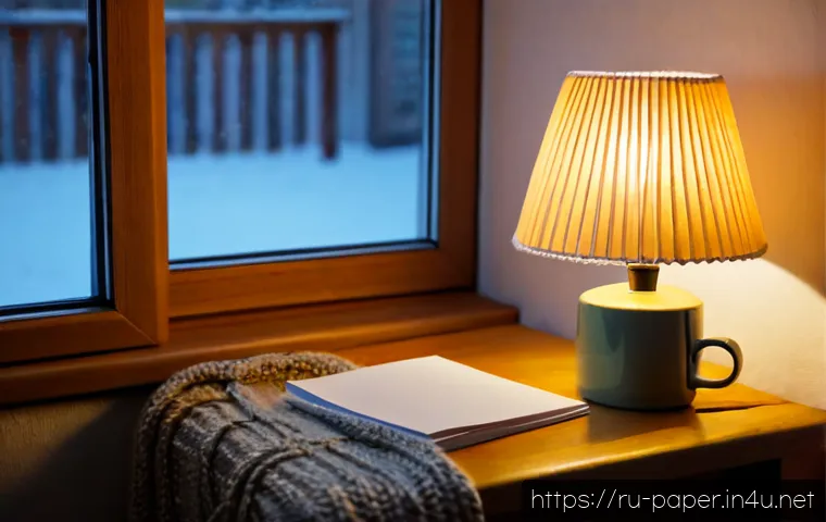 Home 17 종이로 만드는 램프 - Photorealistic cozy Russian apartment living room on a snowy winter evening, a handmade pleated pape...